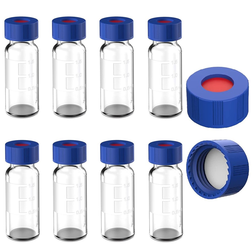 New 2ml Autosampler Vials HPLC Vial 9-425 Amber Vial with Blue Screw Caps US