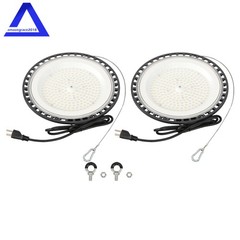2 × LED Industrial Light, 150W 5000K 18000LM UFO LED High Bay Light & Plug Black