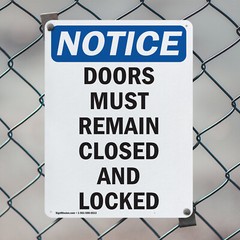 (2 Pack) Doors Must Remain Closed And Locked OSHA Notice Sign Decal Metal