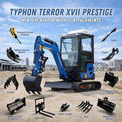 TYPHON TERROR XVII Cabin Mini Excavator 4000lb Kubota D902 with 13 Attachments