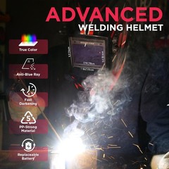 DIN 4/5-9/9-13 Auto Darkening Welding Helmet, True Color, 4 Arc Sensors