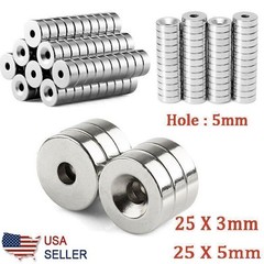 10/30/50Pcs Strong Countersunk Ring Magnets Hole 5mm Rare Earth Neodymium 25*3mm