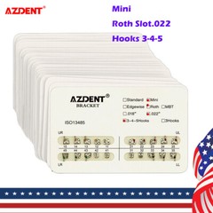 AZDENT 10X Dental Orthodontic Brackets Braces MINI Roth Slot.022 Hooks 345 Metal