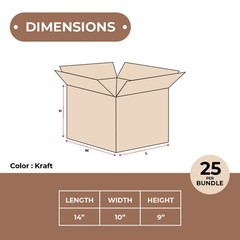 14x10x9 Corrugated Boxes 25/Pk: Robust ECT-32, 65 lbs Capacity