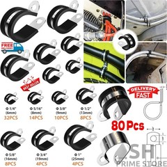 80pcs Rubber Cushion Insulated Clamp Stainless Steel Cable Clamps Assortment Kit