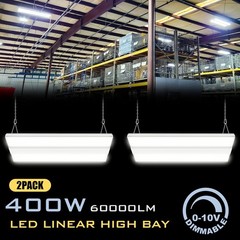 2Pack 400W LED Linear High Bay Shop Light Fixtures for Garage Warehouse Workshop