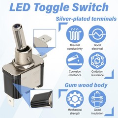 3 PCS LED Lighted Rocker Toggle Switch, 12V SPST 3 Pin 2 Position ON/Off Rock
