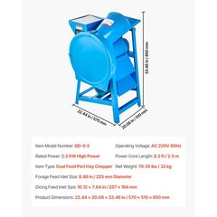 Uimoso Electric Hay Cutter 2.2KW 220V Dual Feed Port for Corn & Straw, 1719lbs/h