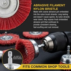 6 pc Abrasive Filament Nylon Bristle Drill Wheel and Cup Brush Set, 1/4″ Drill