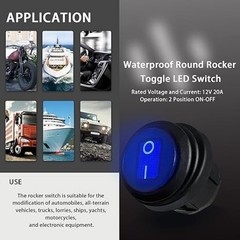 4Pcs Round Rocker Switch 12V Waterproof Toggle Switch SPST 3 Pin O Color: Blue