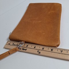 Foxy Fix Leather Wristlet Top Zip 6.5 X 9 Tan Pencil Supply Pouch Carry