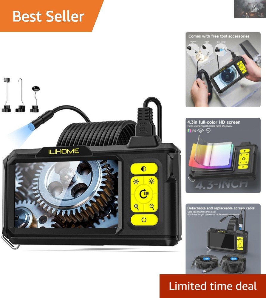 4.3-Inch Endoscope with 8 Adjustable LEDs & 16.4ft Detachable Cable