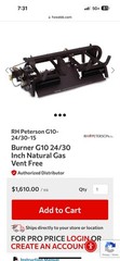 RH Peterson G10-24/30-15 24″/30″ Variable Remote NG Gas Burner 37,000 BTU
