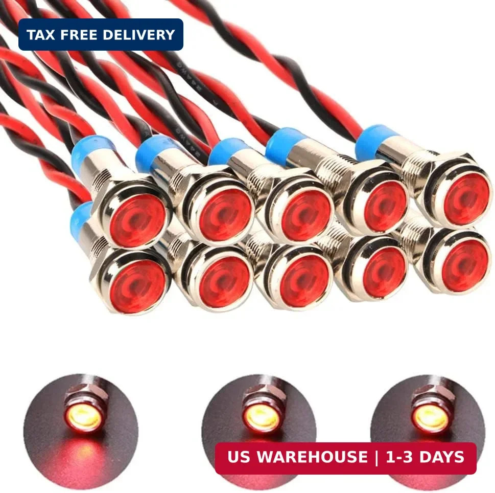 10pcs 6mm 1/4″ LED Metal Indicator Light AC/DC 12-24V Waterproof Signal Lamp …