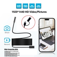 1/3/5M 8LED Borescope Endoscope Snake Inspection Camera iPhone 16/15 Android iOS