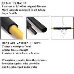 3:1 Heat Shrink Tubing Black Dual Wall Waterproof Glue Wires Wrap (LARGE SIZES)