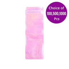 3×10.5in Both-Sided Glossy Holographic Pink Mylar Flat Zip Lock Bag w/Machine