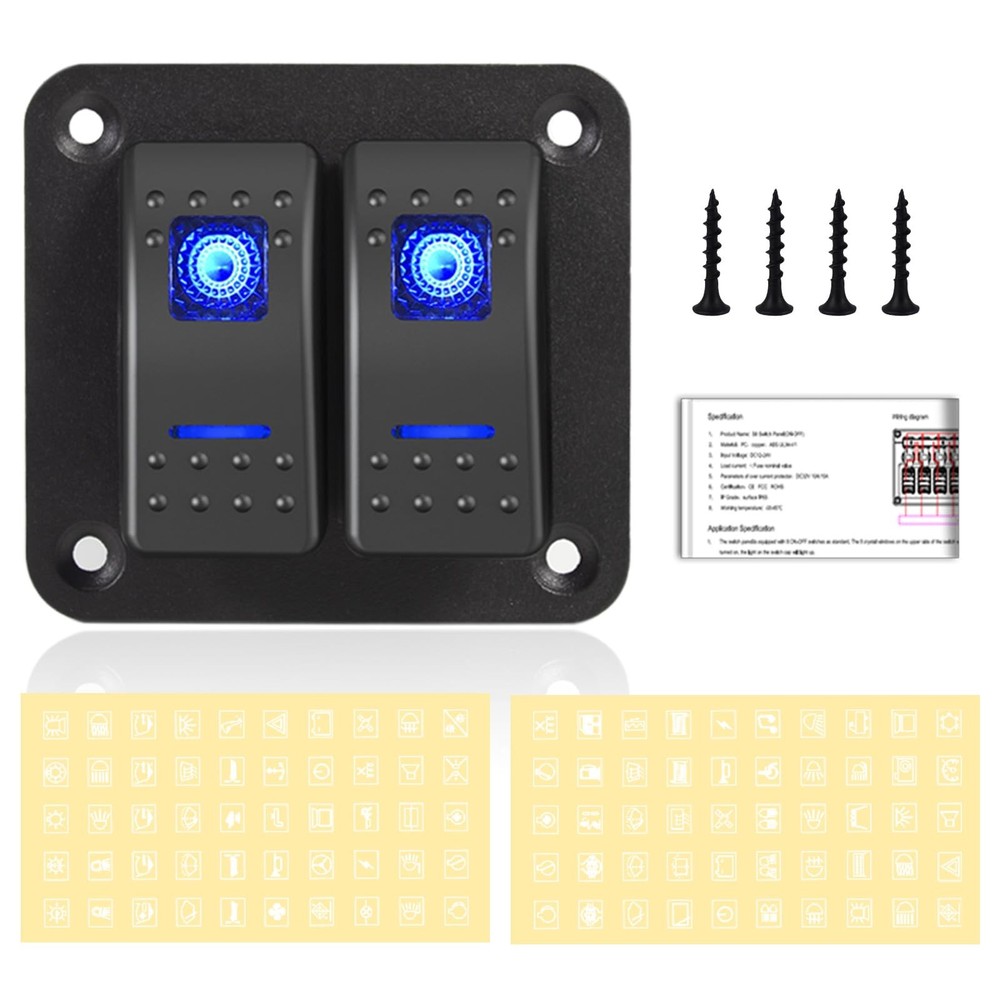 Switch Panel 2 Gang Aluminum Toggle Switch, Waterproof 12V/24V Marine Rocker …