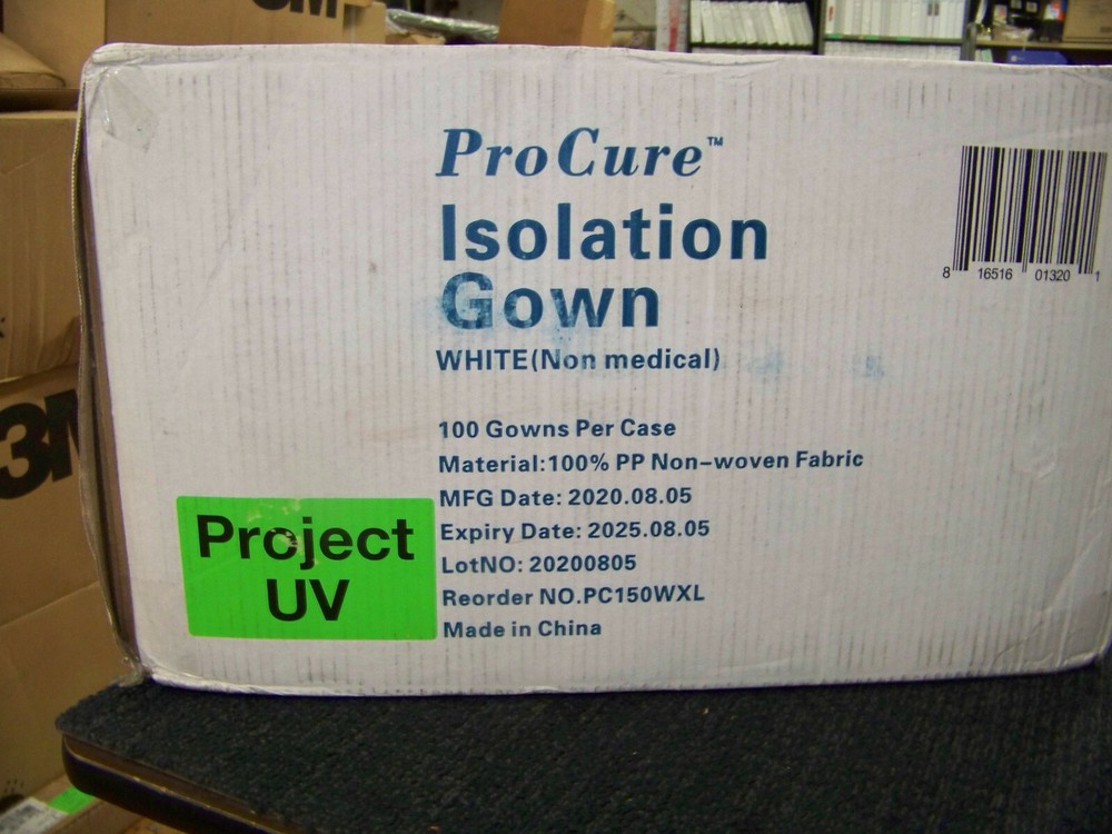ProCure Isolation Gown White 100%PP Non-Woven Fabric 100 ea. PC150WXL New