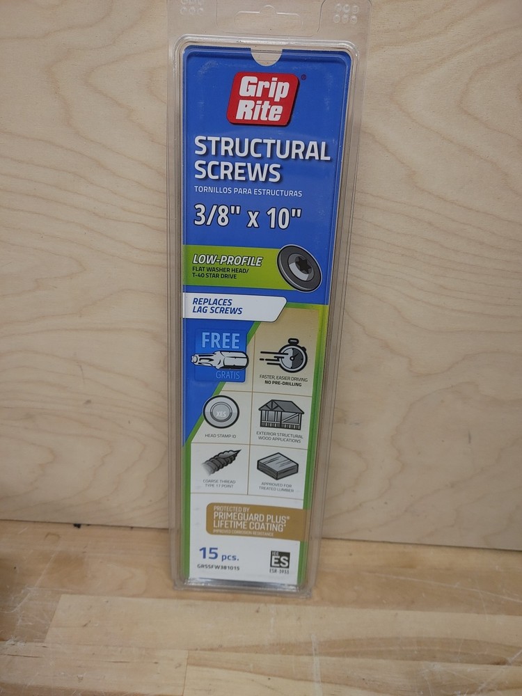 Grip Rite Prime Guard Plus Structural Screws Black 3/8″ x 10″ 15pc GRSSHW381015