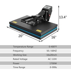 16″ x 20″ Digital Clamshell Heat Press Machine Transfer for T-Shirt Sublimation