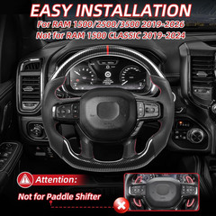Real Carbon Fiber Steering Wheel for Ram 1500 2500 3500 2019-2026 New Body Style