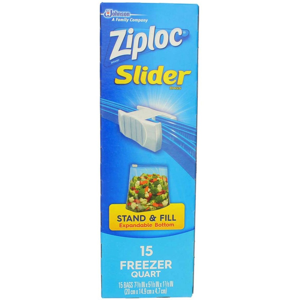 3 Pack Ziploc Slider Freezer Bags, 1 Quart, 15 Ct
