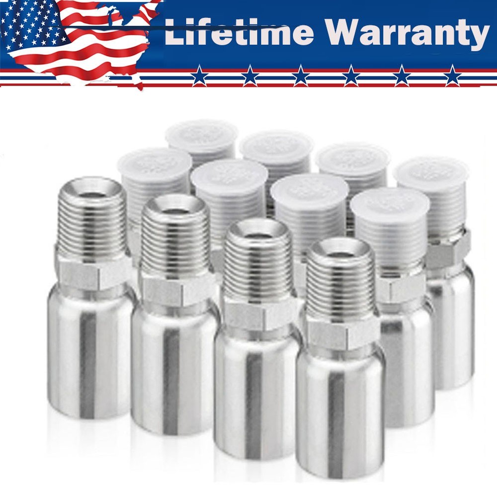 12Pack 1/2″ I.D. Hose x 1/2″ NPTF Male Hydraulic Hose End Crimp Fittings w/Cover