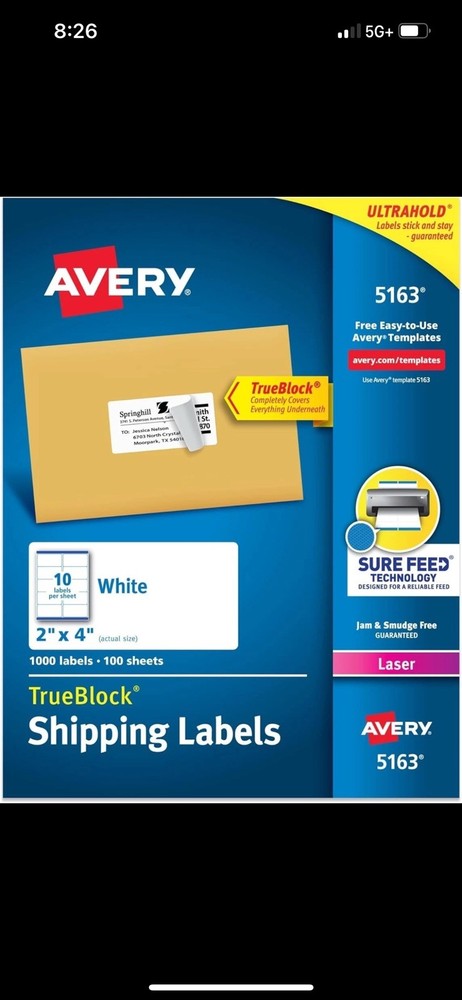 1000 Labels Avery 5163 Trueblock Shipping Labels 2″ x 4″ White Laser