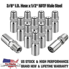 12 PACK 1/2″ NPTF Hydraulic Hose Fittings: 3/8″ I.D. Hose x 1/2″ NPTF Male Steel