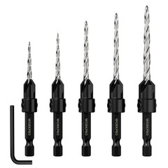 WORKPRO 5PC HSS Countersink Drill Bit M2 4Flute Woodworking Pilot Screw Hole Set