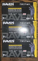 SAS Raven Black Nitrile Gloves Powder Free 7mil BUNDLE OF 3 (100 Gloves/Box)