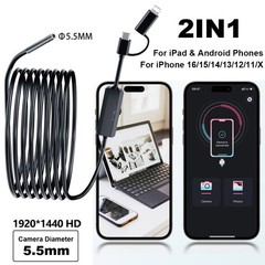 8LED Endoscope Borescope HD Inspection Camera Scope For iPhone 17/16/15 Android
