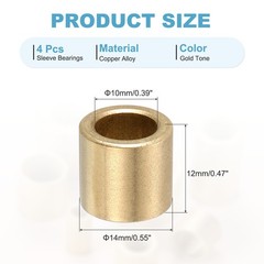 10mm Bore x 14mm OD x 12mm Length Sleeve Bearings Gold Tone 4 Pack