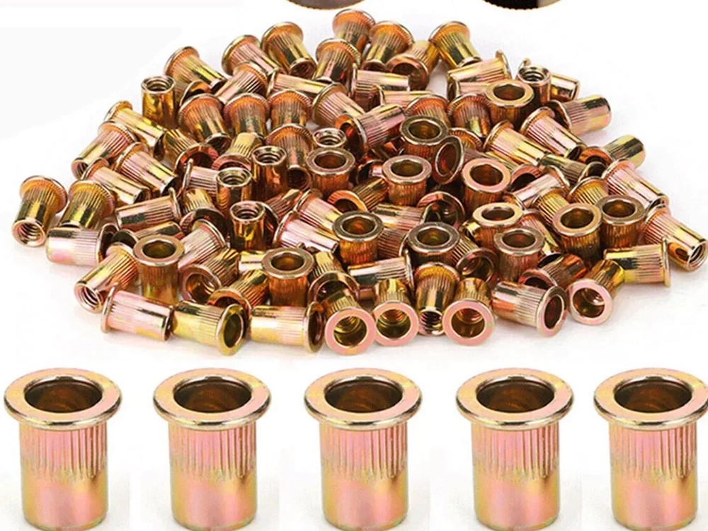 100 Pcs RIVET NUT Flat Head Threaded Insert 1/4-20 UNC Carbon Steel Nutsert SAE