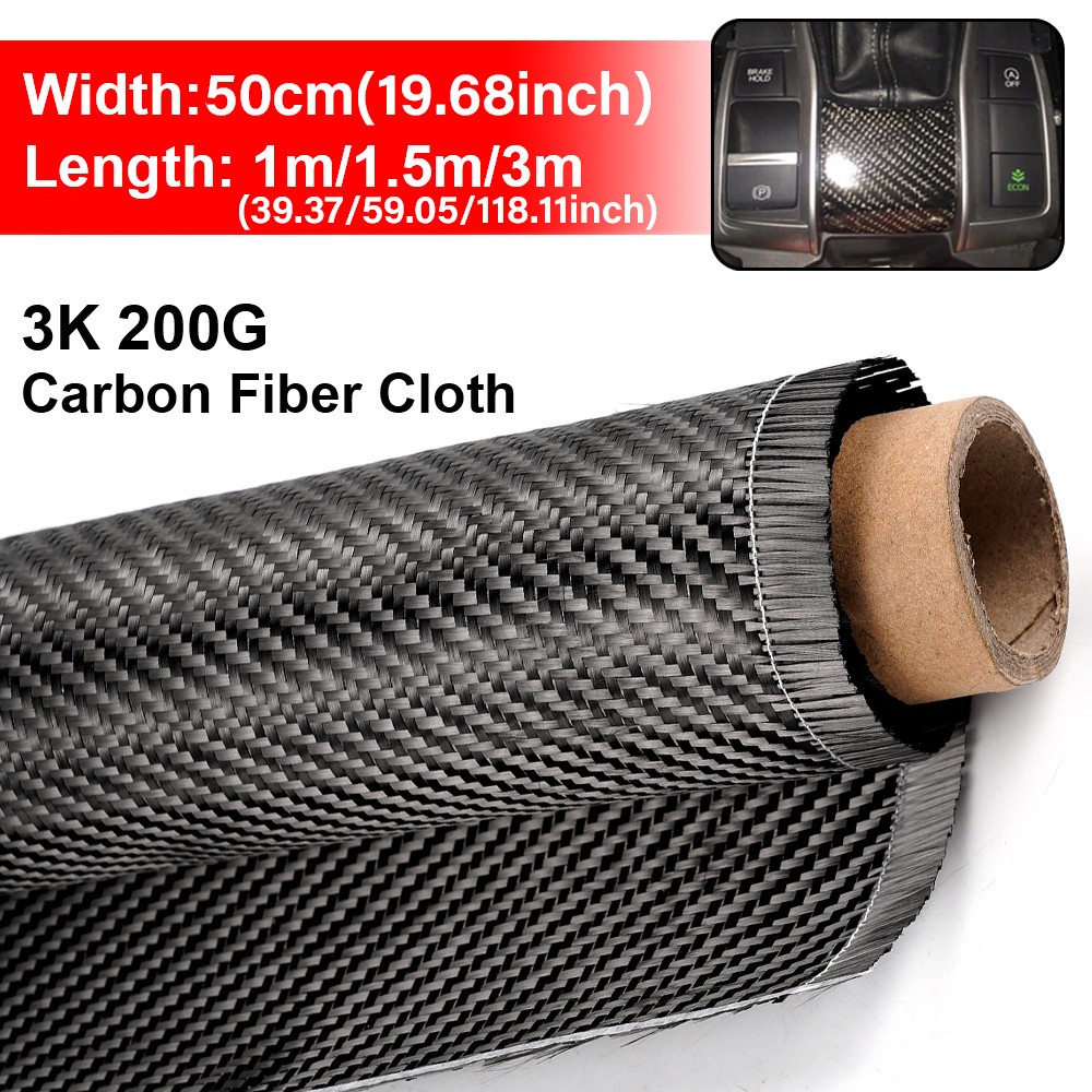 50 * 150CM Real Carbon Fiber Fabric Cloth Roll 3k 200gsm 2×2 Twill Weave Black