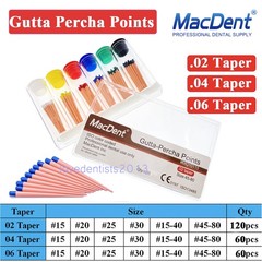 60/120pcs Dental Gutta Percha Points Full Taper 0.02/0.04/0.06 Size 15-40 45-80
