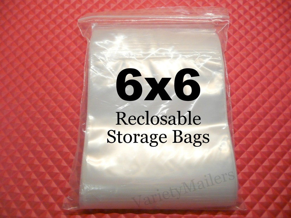 100 Reclosable Storage Bags 6”x 6” Clear 2 Mil Zip-Top Food Grade Baggies 6×6