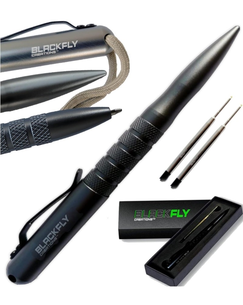 Black Fly Tactical Pen Self Defense Kubaton Drilled No Loss Cap Fits Parker GRAY