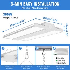 300W LED Linear High Bay Light Commercial Warehouse Ceiling Fixture 4500K-5700K
