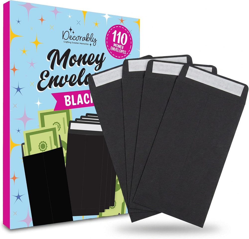 110 Pack Black Cash Envelopes for Money, 6.5 X 3.5In with Self-Adhesive, Thick 1