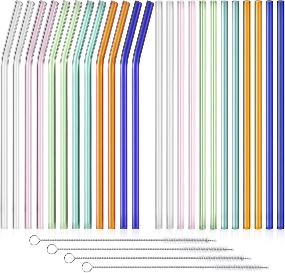 Bokon 24 Pcs Glass Reusable 8”x about 0.3 x 7.9 inches/ 8 x 200 mm, 6 Colors