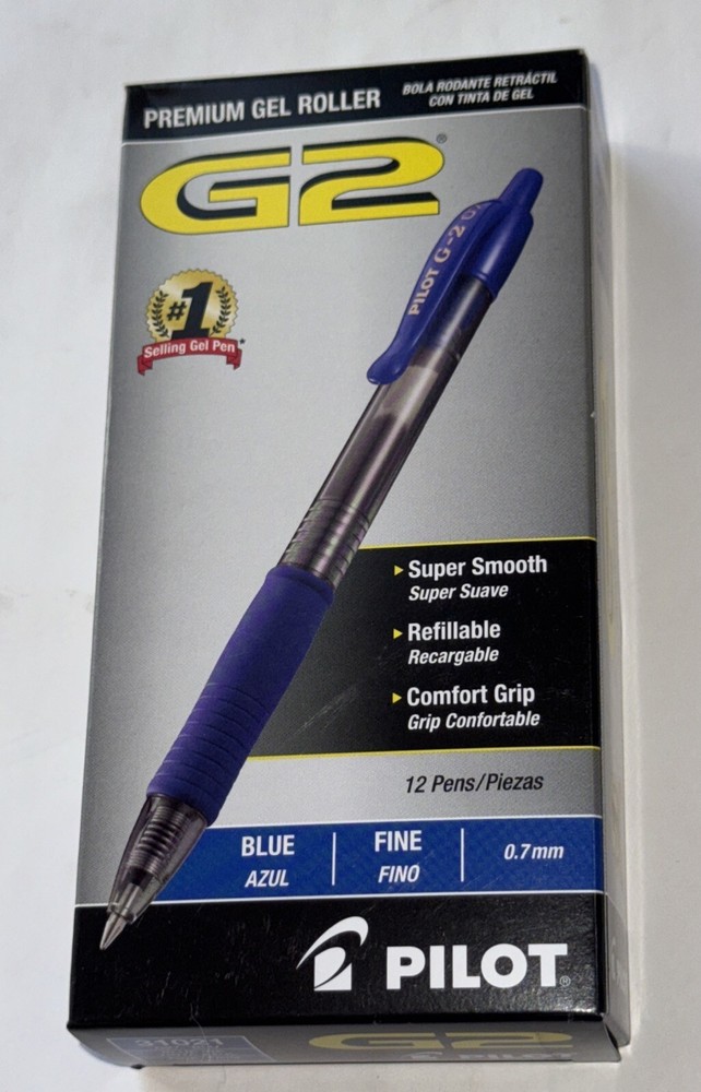 12-Pack Pilot G2 Premium Gel Roller Retractable Pens Blue Ink 0.7mm Fine – New!