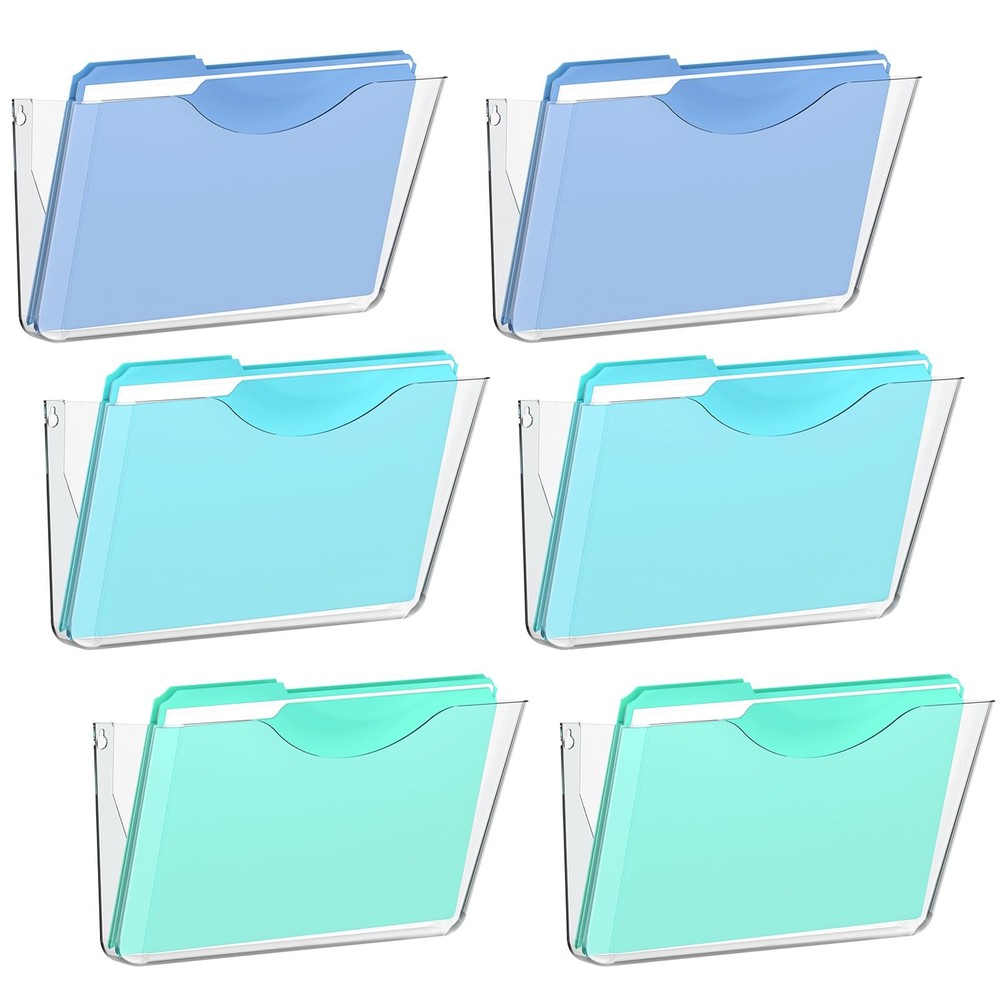 Clear Large Acrylic Single Pocket Hanging Wall Mount File Organizer 6 PCS
