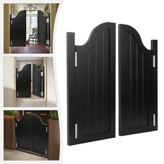 2 Doors Black Swing Solid Wood Door 180° Partition Door w/ 4 Hinges for Shop US