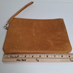 Foxy Fix Leather Wristlet Top Zip 6.5 X 9 Tan Pencil Supply Pouch Carry