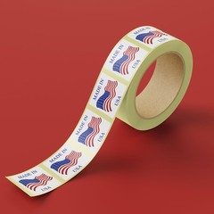 Made in USA Labels 1 X 1 Inches American Flag Stickers Glossy Paper, 1000 PCS Pe