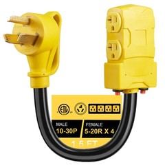 [240V to 120V] 30 Amp to 20 Amp 110V Adapter, NEMA 10-30P Adapter to 4X 5-15R…