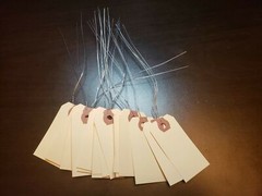 Size 1 Manila Inventory Shipping Hang Tags with Wire 2 3/4″ x 1 3/8″ Wired Tags