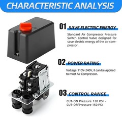 Air Compressor Pressure Switch Control Valve 120-150 PSI 110V-240V 4-way Repl…